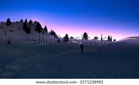 Image, Stock Photo Unrecognizable lone explorer under the Milky Way in Sotres, Asturias, Spain