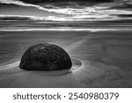 A Lone Spherical Boulder on Koekohe Beach Near Moeraki, New Zealand