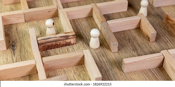 loneliness concept, wooden maze template with lonely people - Shutterstock ID 1826922215