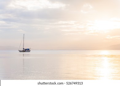 Lonely Boat In A Calm Sea For Background