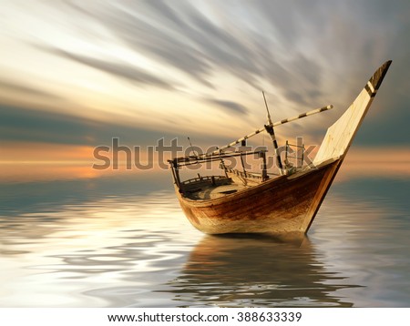 a lonely boat in the middle of the sea 
