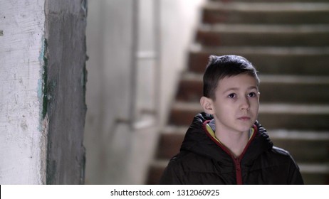 Lonely Boy From A Poor Family Is In A Dilapidated House