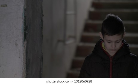 Lonely Boy From A Poor Family Is In A Dilapidated House