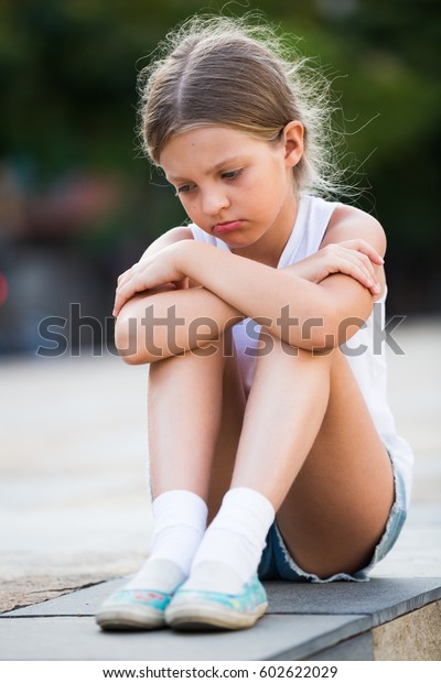 Lonely Girl Elementary School Age Crying Stock Photo 602622029 ...