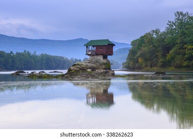 Lonely house on the river Drina in Bajina Basta, Serbia