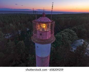 Lonely lighthouse at sunset