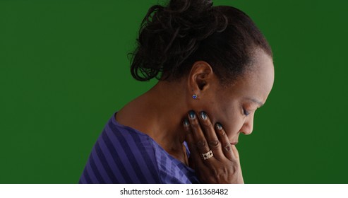 Lonely Old Black Woman Looking Sad On Green Screen