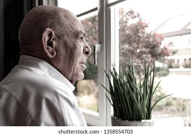 Lonely, Old Man Staring Out Of The Window