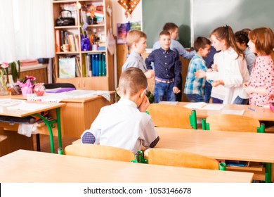 Lonely Sad Boy At The Classroom