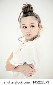 Lonely Sad Depressed Tween Girl Portrait Close Up.