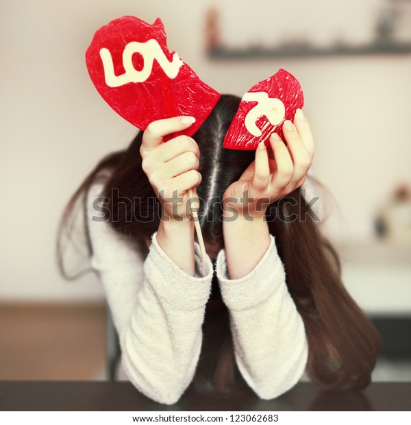 Lonely Sad Girl Broken Heart People Signs Symbols Stock Image