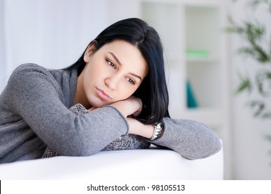 Lonely Sad Woman Deep In Thoughts