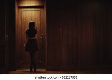 Lonely Sad Woman In The Hotel Interior