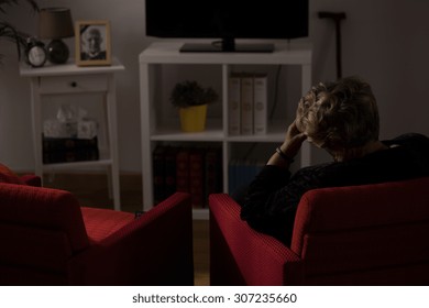 Lonely Senior Woman Being Alone At Home