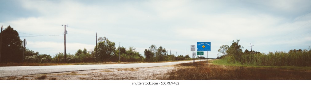 Lonely Street Scene Louisiana State Border, Landscape, Swamp