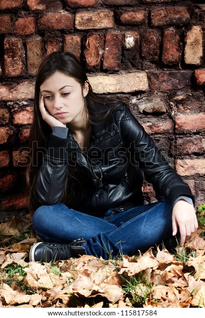 Lonely Teenage Girl Sitting On Grounda Stock Photo 115817584 | Shutterstock