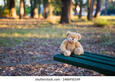 Lonely Toy Left Behind On The Bench.