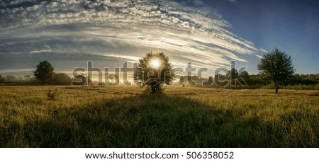 Similar – Morgens nebliger Fluss. Sommer nebliger Sonnenaufgang