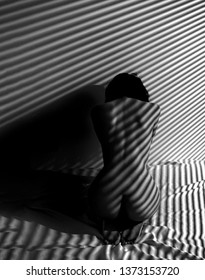 Lonely woman  black and white line art photo