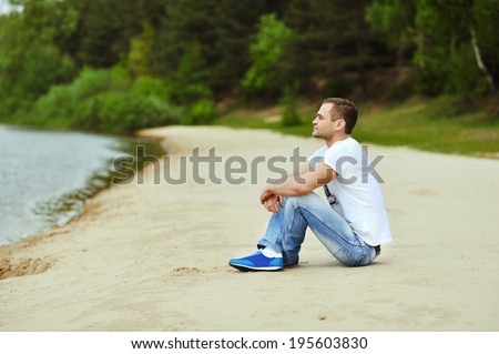 Similar – Boy at the lake