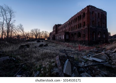 A Long Abandoned Pennsylvania Railroad YMCA As Viewed At Sunset In Canton, Ohio.