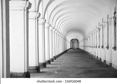 Long baroque arcade colonnade interior in black and white tone - Powered by Shutterstock