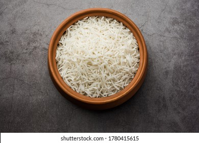 Long Basmati Rice in cooked form is an Indian main course food, served in a bowl. selective focus