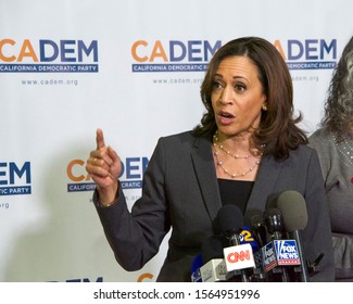 Long Beach, CA - Nov 16, 2019: Presidential candidate Kamala Harris speaking at the Democratic Party Endorsing Convention in Long Beach, CA