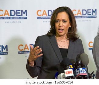 Long Beach, CA - Nov 16, 2019: Presidential candidate Kamala Harris speaking at the Democratic Party Endorsing Convention in Long Beach, CA