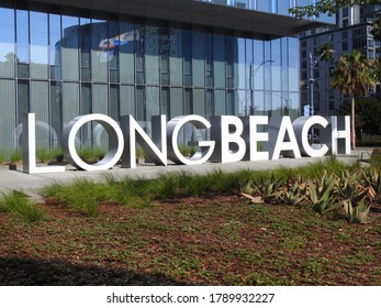 Long Beach, CA / USA - August 4, 2020: Welcome Sign Outside Long Beach City Hall.          