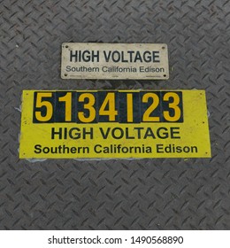 Long Beach, CA / USA - February 27, 2018: Southern California Edison High Voltage Sign.