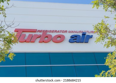 Long Beach, CA, USA - July 10, 2022: Close Up Of Turbo Air Sign On Its Headquarters Building In Long Beach, CA, USA. Turbo Air, Inc. Is A Full Service Aviation Management Company. 