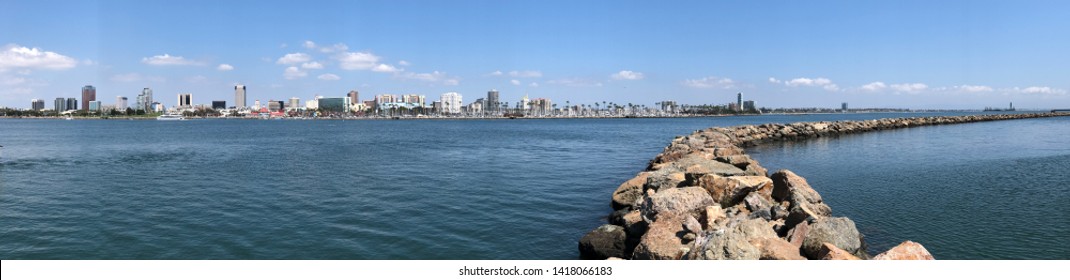 Long Beach, CA / U.S.A. - March 12, 2019: Panoramic view of Long Beach. Long Beach is a city on the Pacific Coast of the United States, within the Los Angeles metropolitan area of Southern California.