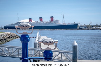 LONG BEACH, CALIFORNIA - April 21, 2022: Long Beach Is Known For Its Waterfront Attractions, Including The Queen Mary. Multiple Sports Will Be Held In Long Beach During The 2028 Summer Olympics.