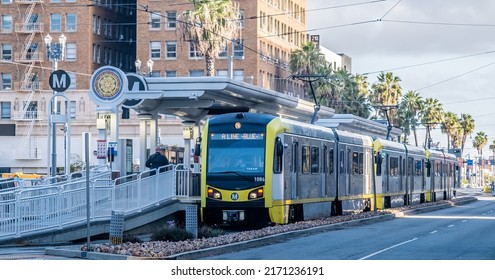 LONG BEACH, CALIFORNIA - April 21, 2022: Long Beach Is Known For Its Waterfront Attractions, Including The Queen Mary. Multiple Sports Will Be Held In Long Beach During The 2028 Summer Olympics.