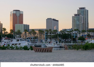 Long Beach California City Skyline At Sunset