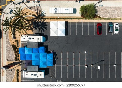 Long Beach, California - Sept. 13, 2022: An Overhead View Of The Vaccine Clinic At The Long Beach City College, Pacific Coast College Campus.