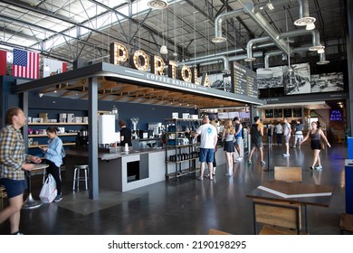 Long Beach, California, United States - 05-20-2022: A View Of The Portola Cafe, Seen Inside The Hangar.