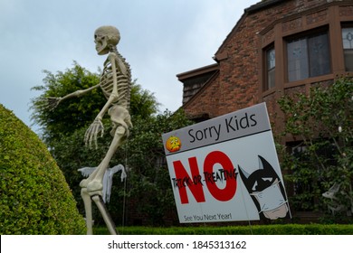 Long Beach, California, USA - October, 2020: Halloween 2020, Sorry Kids, No Candy