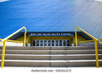 Long Beach, California/United States - 04/03/19: Entrance And Steps To The Mike And Arlene Walter Pyramid