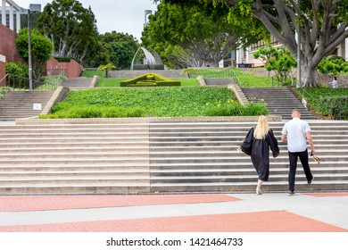 Long Beach, California/United States - 05/23/2019: A Couple Walks Up The Staircase At California State University Long Beach