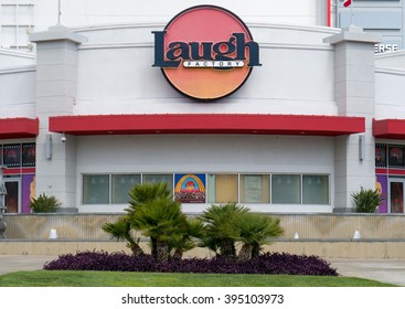 LONG BEACH, CA/USA - MARCH 19, 2016: Laugh Factory Comedy Club Exterior And Sign. The Laugh Factory Is A Comedy Club With Locations In Southern California.