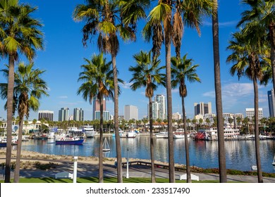 Long Beach Marina and city skyline, Long Beach, California.