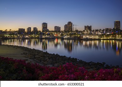 Long Beach, MAY 1: Sunset Long Beach Skyline On MAY 1, 2017 At Long Beach, Los Angeles, California