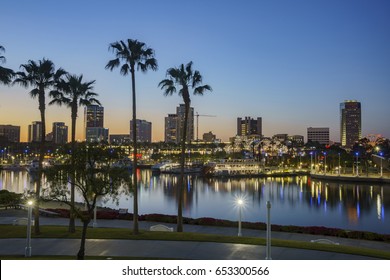 Long Beach, MAY 1: Sunset Long Beach Skyline On MAY 1, 2017 At Long Beach, Los Angeles, California