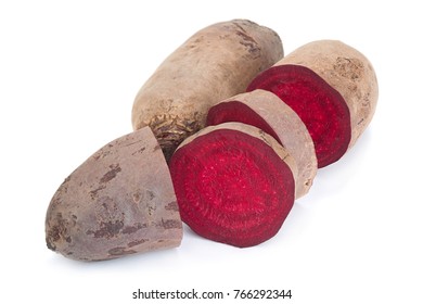 Long Beet Root Vegetable Closeup Isolated On White