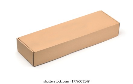 Long Blank Brown Packaging Cardboard Box Isolated On White