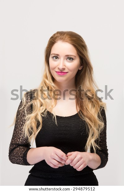 Long Blonde Hair Green Eyes Lace Stock Photo Edit Now 294879512