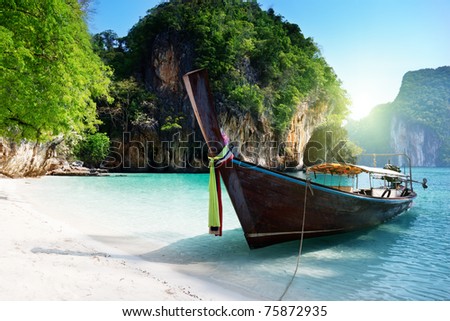 Similar – Image, Stock Photo View of traditional thailand longtail boat at sand beach