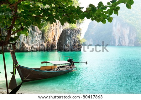 Similar – Image, Stock Photo View of traditional thailand longtail boat at sand beach